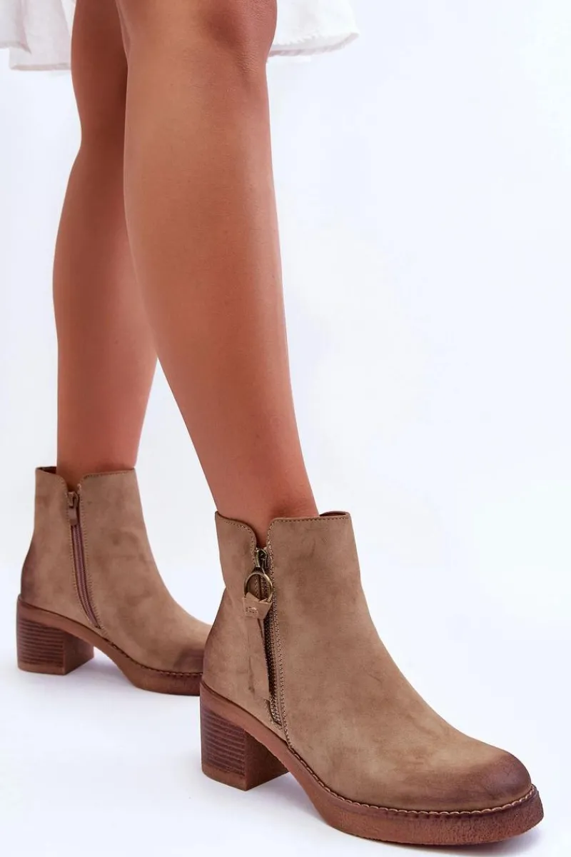 Discount Zamszowe Klasyczne Botki Damskie Beżowe Limoso Damskie Botki Ocieplane|Czarne Botki