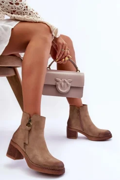 Discount Zamszowe Klasyczne Botki Damskie Beżowe Limoso Damskie Botki Ocieplane|Czarne Botki