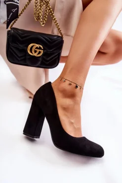 Outlet Boto Zamszowe Klasyczne Czółenka Na Obcasie Czarne Reiser