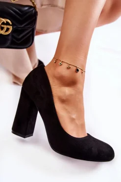 Outlet Boto Zamszowe Klasyczne Czółenka Na Obcasie Czarne Reiser