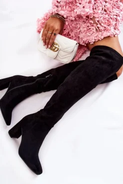 Boto Zamszowe Klasyczne Kozaki Na Obcasie Czarne Kastia