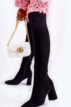 Boto Zamszowe Klasyczne Kozaki Na Obcasie Czarne Kastia