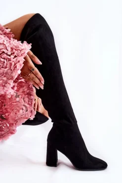 Boto Zamszowe Klasyczne Kozaki Na Obcasie Czarne Kastia