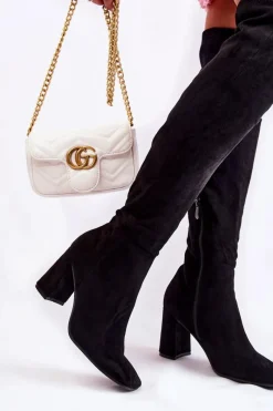 Boto Zamszowe Klasyczne Kozaki Na Obcasie Czarne Kastia