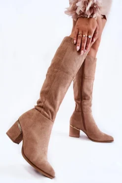 Kozaki Przed Kolano|Kozaki Na Obcasie>Boto Zamszowe Klasyczne Kozaki Na Suwak Beżowe Leyette