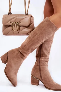 Kozaki Przed Kolano|Kozaki Na Obcasie>Boto Zamszowe Klasyczne Kozaki Na Suwak Beżowe Leyette