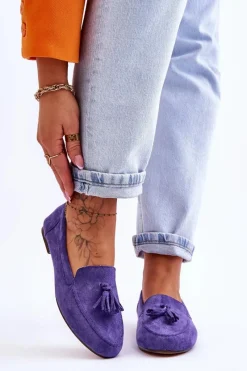 Clearance Zamszowe Klasyczne Mokasyny Z Frędzlami Fioletowe Averil Damskie Mokasyny Damskie Zamszowe