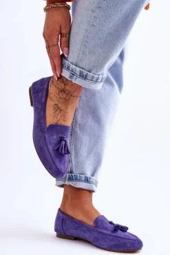 Clearance Zamszowe Klasyczne Mokasyny Z Frędzlami Fioletowe Averil Damskie Mokasyny Damskie Zamszowe