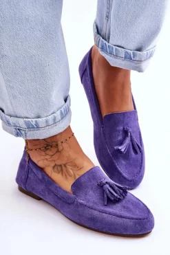 Clearance Zamszowe Klasyczne Mokasyny Z Frędzlami Fioletowe Averil Damskie Mokasyny Damskie Zamszowe