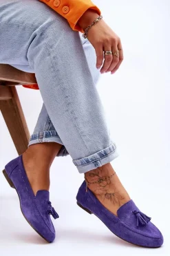 Clearance Zamszowe Klasyczne Mokasyny Z Frędzlami Fioletowe Averil Damskie Mokasyny Damskie Zamszowe