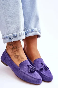 Clearance Zamszowe Klasyczne Mokasyny Z Frędzlami Fioletowe Averil Damskie Mokasyny Damskie Zamszowe