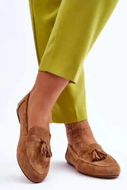 Clearance Zamszowe Klasyczne Mokasyny Z Frędzlami Brązowe Averil Damskie Mokasyny Damskie Zamszowe