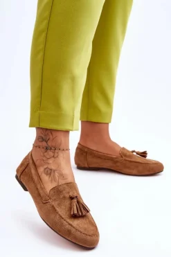 Clearance Zamszowe Klasyczne Mokasyny Z Frędzlami Brązowe Averil Damskie Mokasyny Damskie Zamszowe