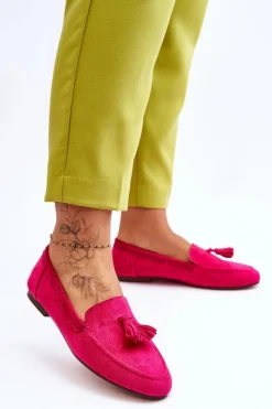 Clearance Boto Zamszowe Klasyczne Mokasyny Z Frędzlami Fuksja Averil