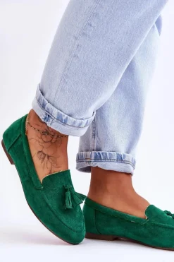 Best Zamszowe Klasyczne Mokasyny Z Frędzlami Zielone Averil Damskie Mokasyny Damskie Zamszowe