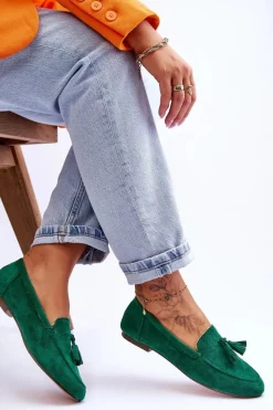 Best Zamszowe Klasyczne Mokasyny Z Frędzlami Zielone Averil Damskie Mokasyny Damskie Zamszowe