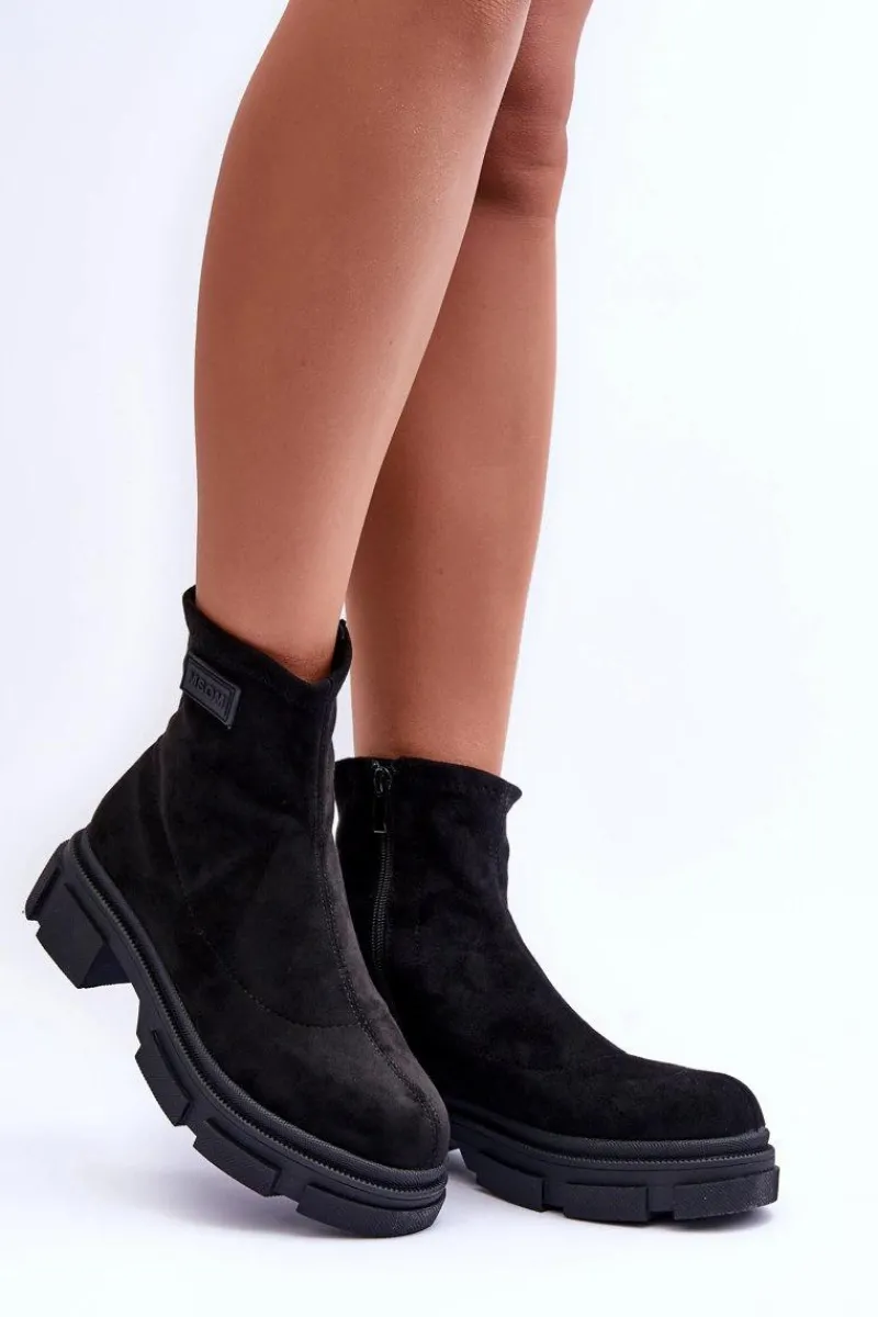 Hot Zamszowe Klasyczne Ocieplane Botki Czarne Vergilia Damskie Botki Ocieplane|Czarne Botki