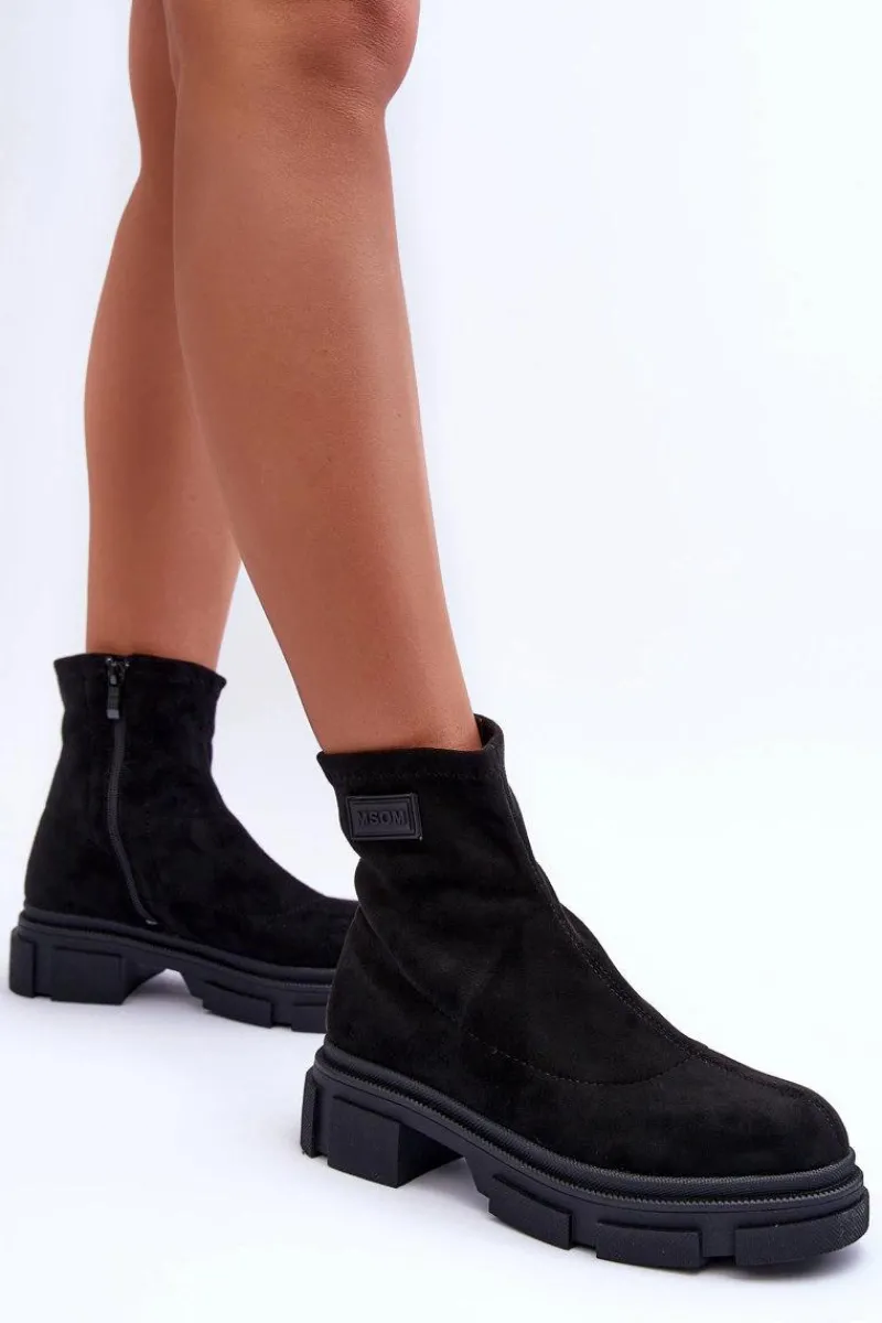 Hot Zamszowe Klasyczne Ocieplane Botki Czarne Vergilia Damskie Botki Ocieplane|Czarne Botki