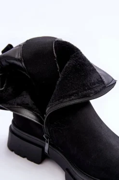 Hot Zamszowe Klasyczne Ocieplane Botki Czarne Vergilia Damskie Botki Ocieplane|Czarne Botki
