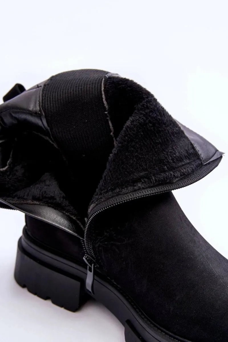 Hot Zamszowe Klasyczne Ocieplane Botki Czarne Vergilia Damskie Botki Ocieplane|Czarne Botki