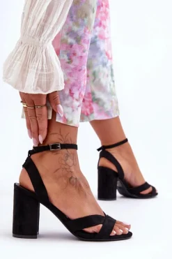 Sandały Na Obcasie>Boto Zamszowe Klasyczne Sandałki Na Słupku Czarne Tetradi