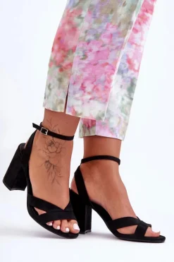 Sandały Na Obcasie>Boto Zamszowe Klasyczne Sandałki Na Słupku Czarne Tetradi