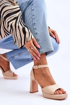 Best Boto Zamszowe Klasyczne Sandały Na Platformie Beżowe Classy