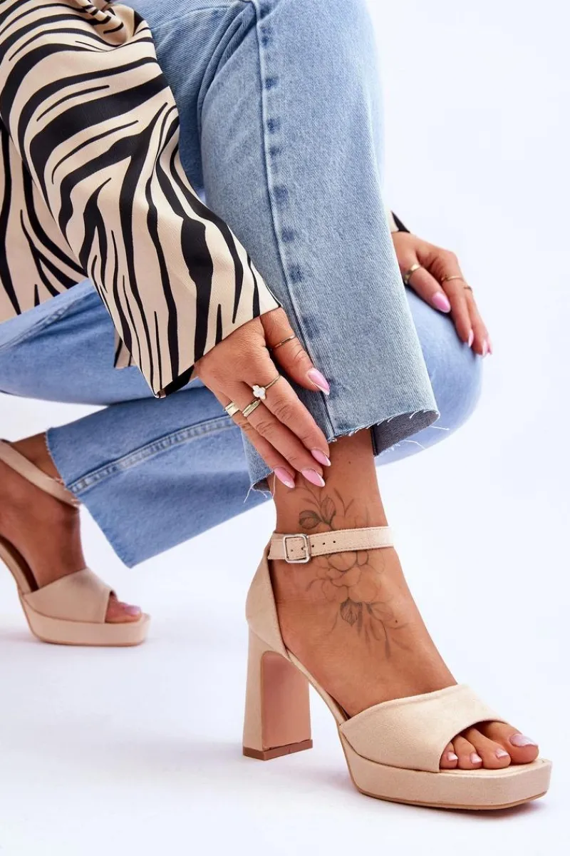 Best Boto Zamszowe Klasyczne Sandały Na Platformie Beżowe Classy