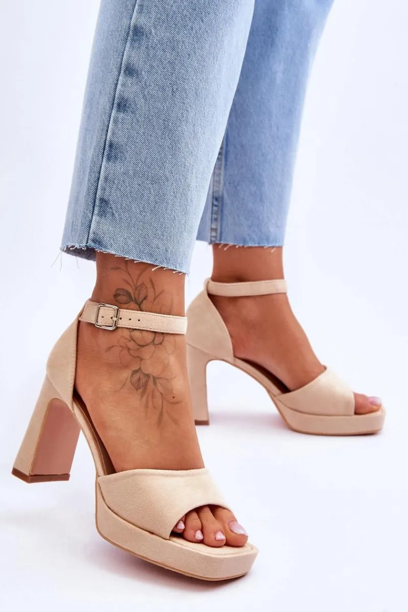 Best Boto Zamszowe Klasyczne Sandały Na Platformie Beżowe Classy