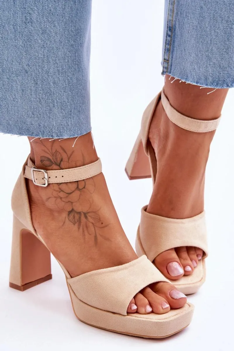 Best Boto Zamszowe Klasyczne Sandały Na Platformie Beżowe Classy