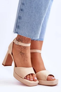 Best Boto Zamszowe Klasyczne Sandały Na Platformie Beżowe Classy