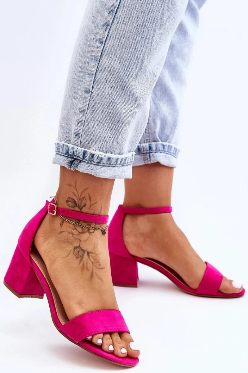 Sandały Na Obcasie>Boto Zamszowe Klasyczne Sandały Na Niskim Obcasie Fuksja Honeymoon