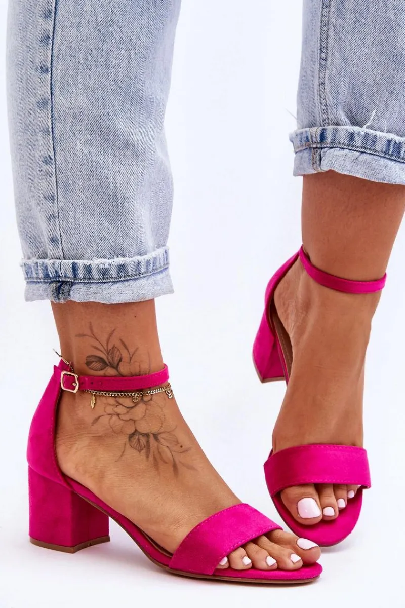 Sandały Na Obcasie>Boto Zamszowe Klasyczne Sandały Na Niskim Obcasie Fuksja Honeymoon