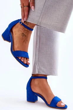 Best Zamszowe Klasyczne Sandały Na Niskim Obcasie Niebieskie Honeymoon Damskie Sandały Na Obcasie