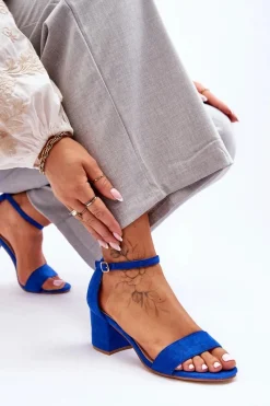 Best Zamszowe Klasyczne Sandały Na Niskim Obcasie Niebieskie Honeymoon Damskie Sandały Na Obcasie