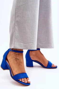 Best Zamszowe Klasyczne Sandały Na Niskim Obcasie Niebieskie Honeymoon Damskie Sandały Na Obcasie