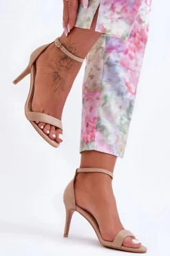 Sale Boto Zamszowe Klasyczne Sandały Na Szpilce Beżowe Tossa