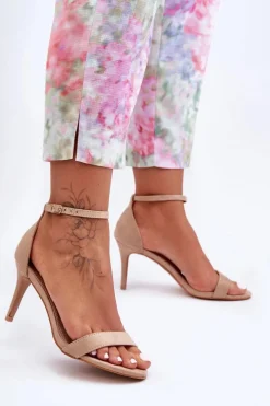 Sale Boto Zamszowe Klasyczne Sandały Na Szpilce Beżowe Tossa