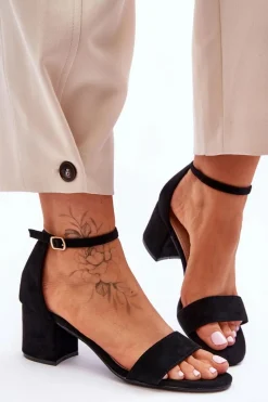 Sandały Na Obcasie>Boto Zamszowe Klasyczne Sandały Na Niskim Obcasie Czarne Honeymoon