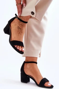 Sandały Na Obcasie>Boto Zamszowe Klasyczne Sandały Na Niskim Obcasie Czarne Honeymoon