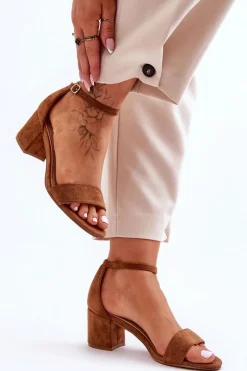 Sale Boto Zamszowe Klasyczne Sandały Na Niskim Obcasie Camel Honeymoon