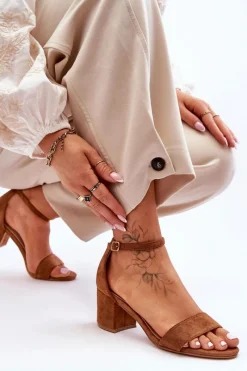 Sale Boto Zamszowe Klasyczne Sandały Na Niskim Obcasie Camel Honeymoon