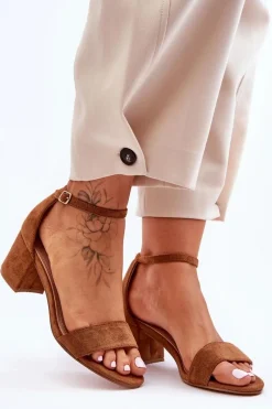 Sale Boto Zamszowe Klasyczne Sandały Na Niskim Obcasie Camel Honeymoon