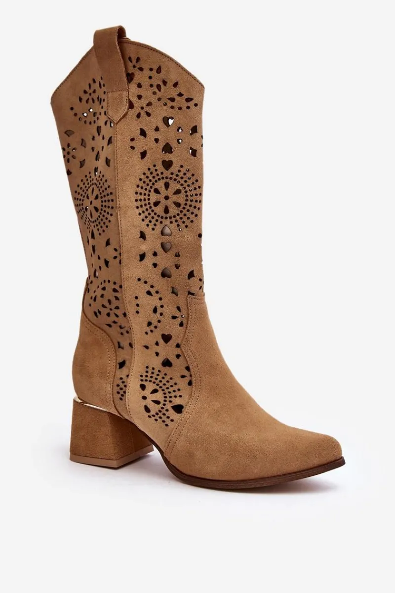 Kozaki Wiosenne|Kozaki Ażurowe>Boto Zamszowe Kozaki Ażurowe Lewski Shoes 3171 Beżowe