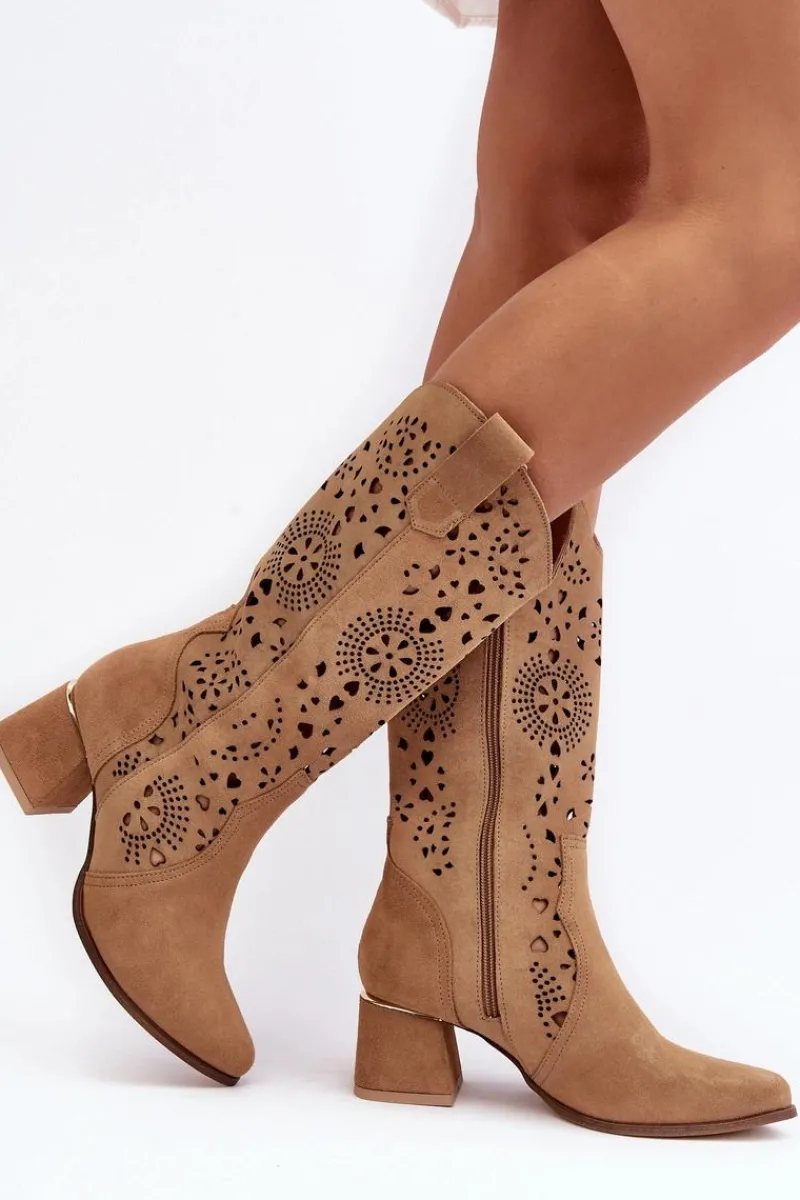 Kozaki Wiosenne|Kozaki Ażurowe>Boto Zamszowe Kozaki Ażurowe Lewski Shoes 3171 Beżowe
