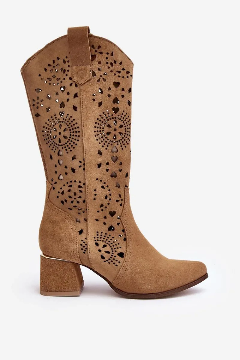 Kozaki Wiosenne|Kozaki Ażurowe>Boto Zamszowe Kozaki Ażurowe Lewski Shoes 3171 Beżowe