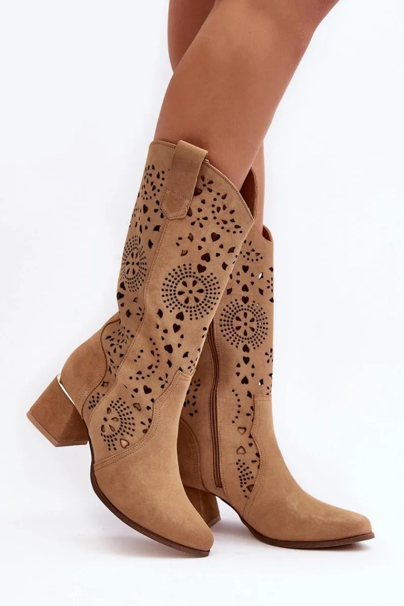 Kozaki Wiosenne|Kozaki Ażurowe>Boto Zamszowe Kozaki Ażurowe Lewski Shoes 3171 Beżowe
