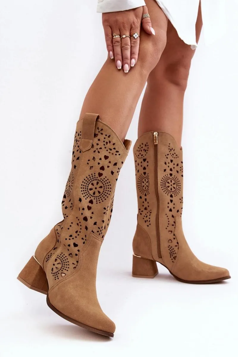 Kozaki Wiosenne|Kozaki Ażurowe>Boto Zamszowe Kozaki Ażurowe Lewski Shoes 3171 Beżowe