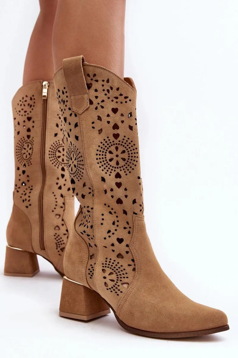 Kozaki Wiosenne|Kozaki Ażurowe>Boto Zamszowe Kozaki Ażurowe Lewski Shoes 3171 Beżowe