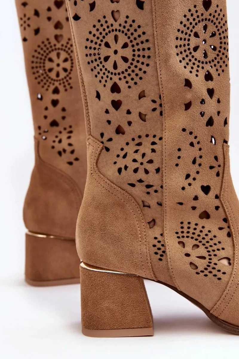 Kozaki Wiosenne|Kozaki Ażurowe>Boto Zamszowe Kozaki Ażurowe Lewski Shoes 3171 Beżowe